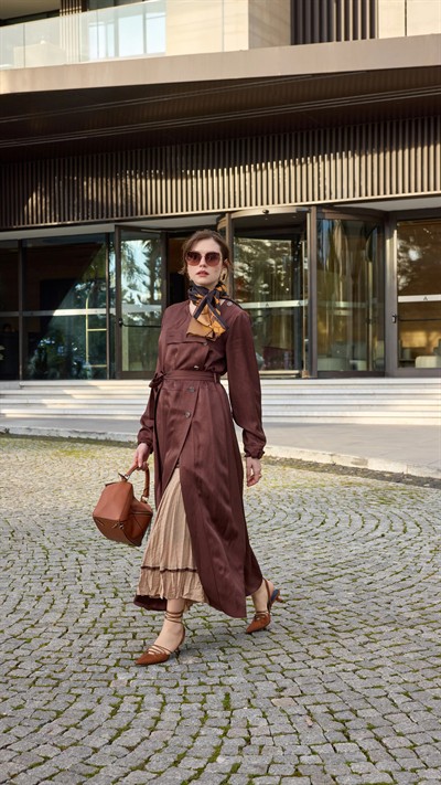 Misswhence İpek Keten İkili Elbise Kahverengi 39806 