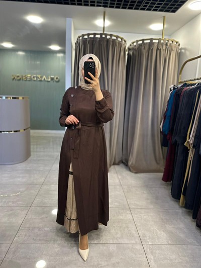 Misswhence İpek Keten İkili Elbise Kahverengi 39806 