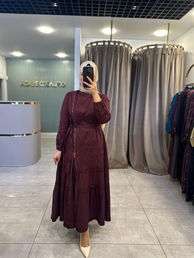Misswhence Poplin Patchwork Elbise Bordo 39807