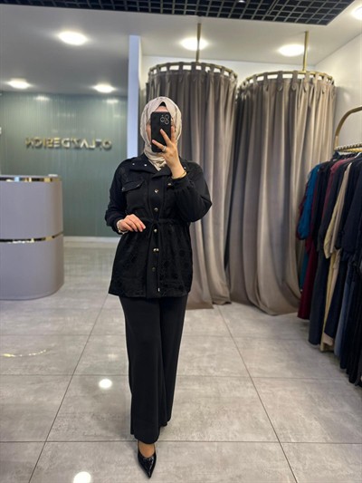 Nuss Beli Büzgülü Pantolonlu Takım Siyah 26Y 1097