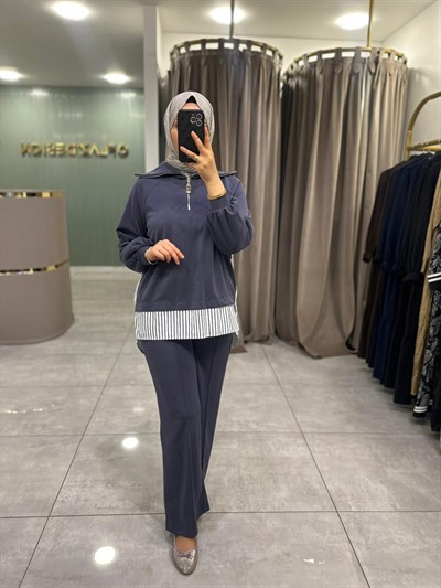 Nuss Gömlek Detay Gemici Yaka Pantolonlu Takım Lacivert 26Y 1075 