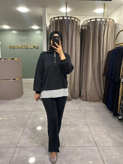 Nuss Gömlek Detay Gemici Yaka Pantolonlu Takım Siyah 26Y 1075 