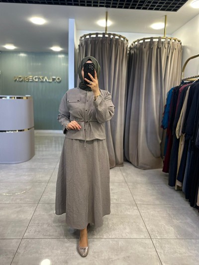 Nuss Kırışık Etekli Takım Haki 26Y 1090