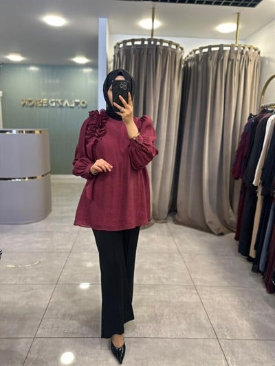 Nuss Omuzdan Büzgü Detaylı Gömlek Ahududu 26Y 3011
