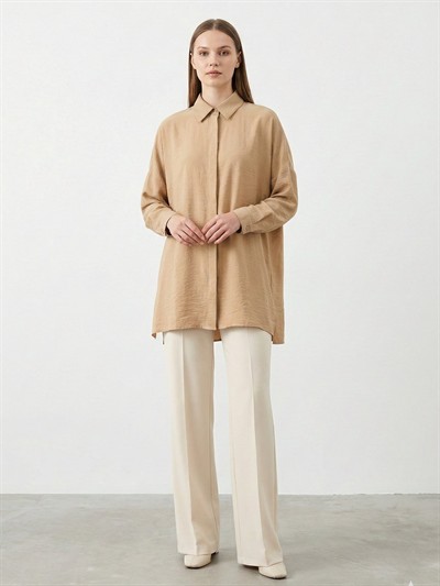 Nuss Oversize Düğmeli Gömlek Latte 26Y 3001
