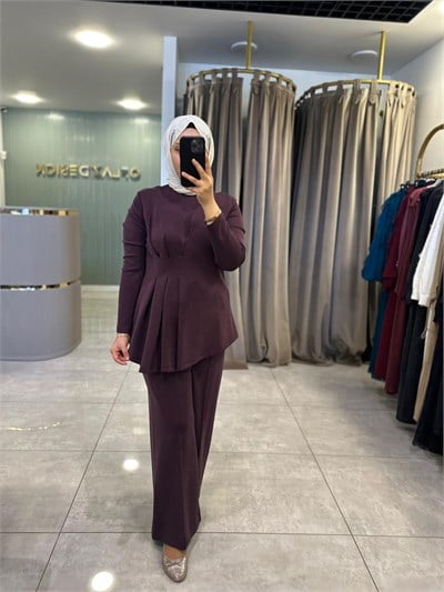 Nuss Pile Detaylı Modal Takım Mürdüm 27K 1044