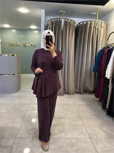 Nuss Pile Detaylı Modal Takım Mürdüm 27K 1044