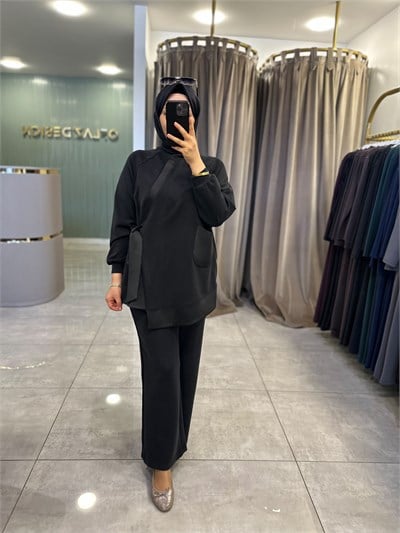 Nuss Saten Detaylı Modal Takım Siyah 27K 1046