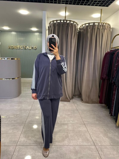 Nuss Şerit Detaylı Önden Full Fermuarlı Oysho Takım Lacivert 26Y 1092