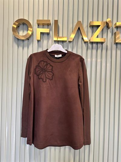 Nuss Süet Merserize Tunik Kahverengi 26K 3004