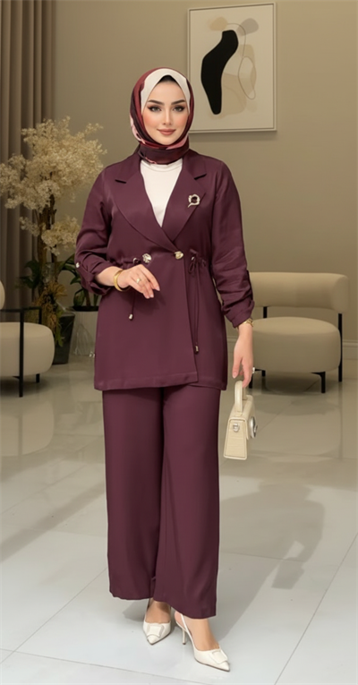 Otto Beli Büzgülü Kruvaze Takım Bordo 7414
