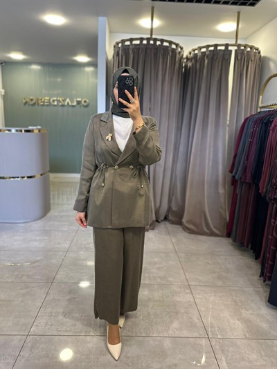 Otto İpek Qupra Blazer Pantolonlu Takım Haki 7499