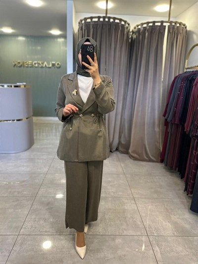 Otto İpek Qupra Blazer Pantolonlu Takım Haki 7499