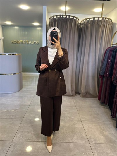 Otto İpek Qupra Blazer Pantolonlu Takım Kahverengi 7499