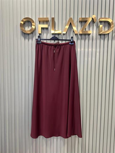 Sentez Luna Saten Volanlı Etek Bordo 5457 