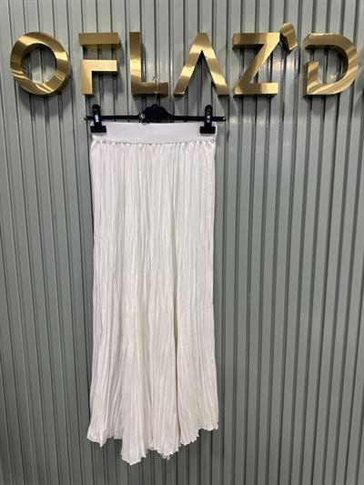 Sentez Saten Kırıştırma Etek Ekru Sz 5443 