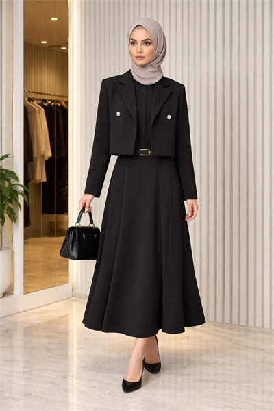 Wennora Blazer Ceketli Midi Etek Takım Siyah 1027