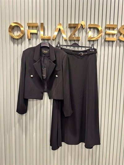 Wennora Blazer Ceketli Midi Etek Takım Siyah 1027