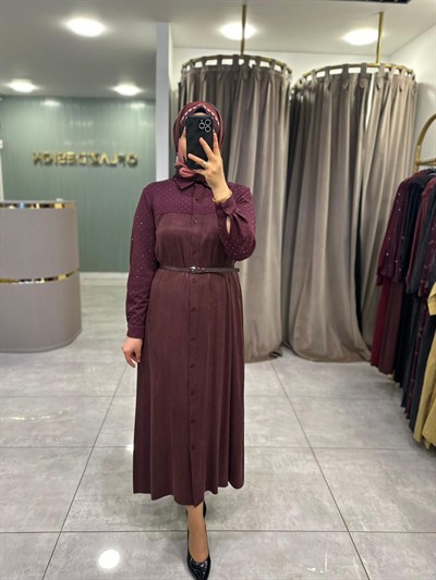 Wennora Taşlı Elbise Bordo 1004