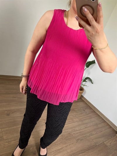 Kırık Pileli Şifon Kolsuz Bluz (pembe)