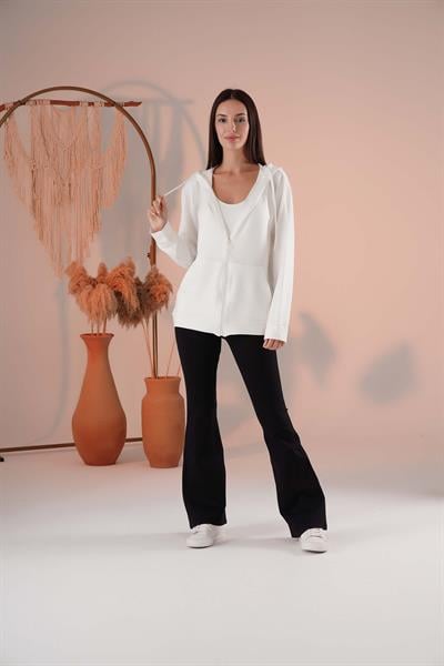 Fermuarlı Cepli Kapşonlu Modal Sweatshirt
