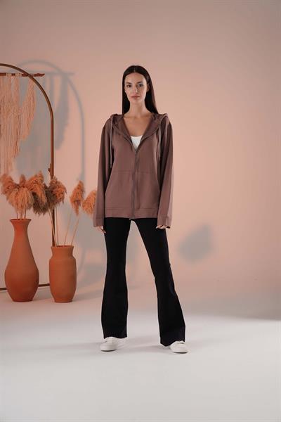 Fermuarlı Cepli Kapşonlu Modal Sweatshirt