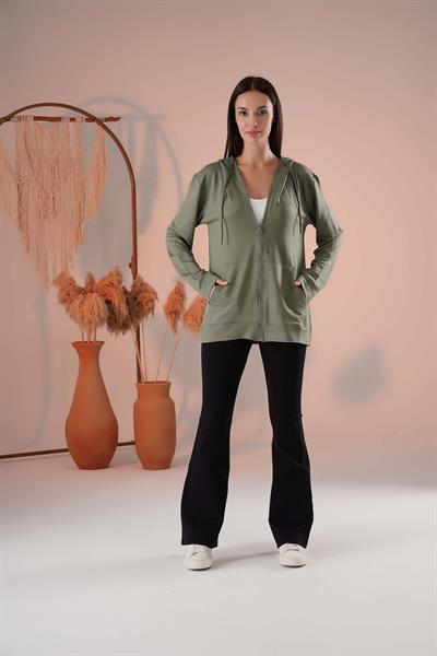 Fermuarlı Cepli Kapşonlu Modal Sweatshirt