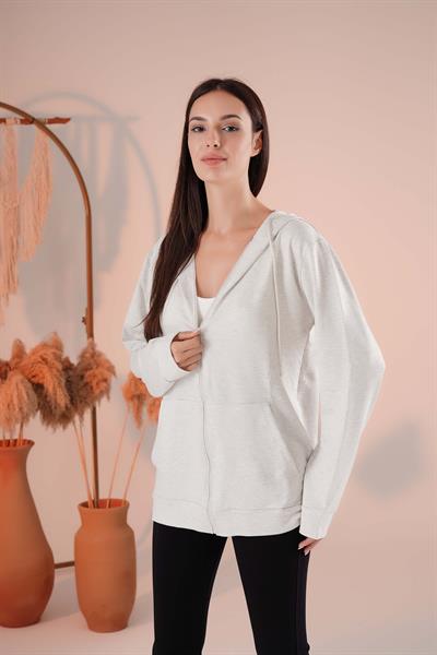 Fermuarlı Cepli Kapşonlu Modal Sweatshirt