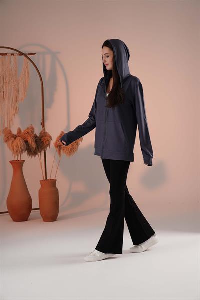 Fermuarlı Cepli Kapşonlu Modal Sweatshirt