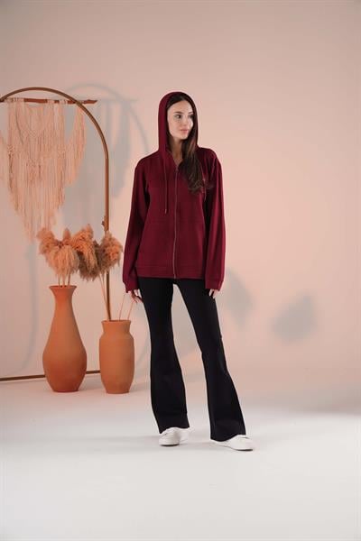 Fermuarlı Cepli Kapşonlu Modal Sweatshirt