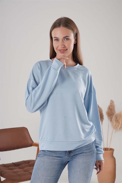 İki İplik Bisiklet Yaka Owersize Sweatshirt