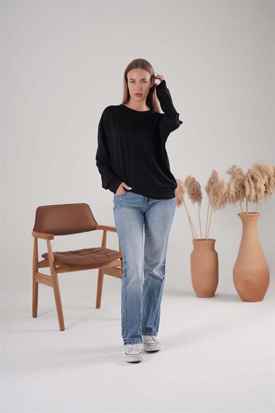 İki İplik Bisiklet Yaka Owersize Sweatshirt