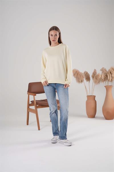 İki İplik Bisiklet Yaka Owersize Sweatshirt