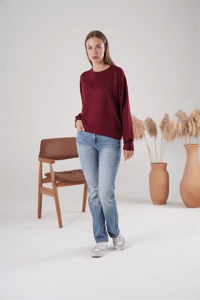 İki İplik Bisiklet Yaka Owersize Sweatshirt