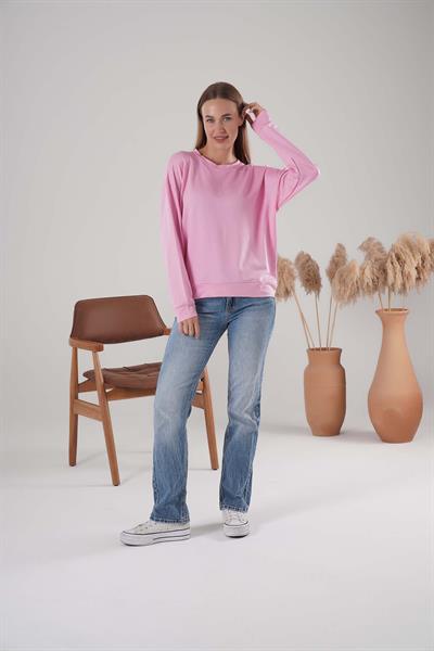 İki İplik Bisiklet Yaka Owersize Sweatshirt