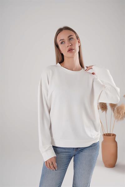 İki İplik Bisiklet Yaka Owersize Sweatshirt