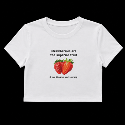 Önü Çilek Baskılı Kısa Tshirt 
