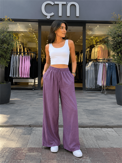 Tencel Kumaş Bol Paça Pantolon 