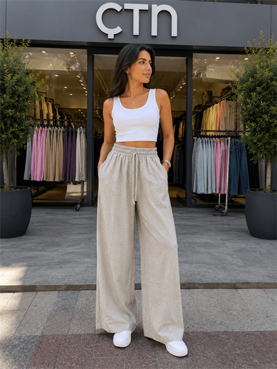 Tencel Kumaş Bol Paça Pantolon 