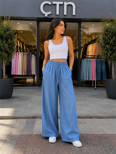 Tencel Kumaş Bol Paça Pantolon 