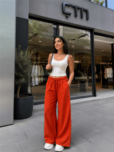 Yıkamalı Tencel Kumaş Bol Paça Pantolon