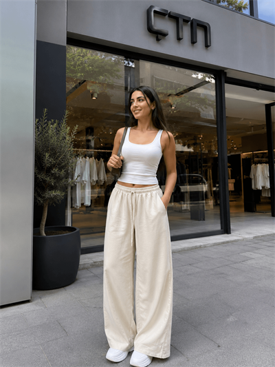 Yıkamalı Tencel Kumaş Bol Paça Pantolon