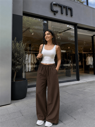 Yıkamalı Tencel Kumaş Bol Paça Pantolon