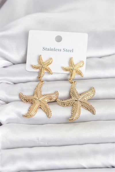 316L Çelik Gold Renk Deniz Yıldızı Model Kadın Küpe