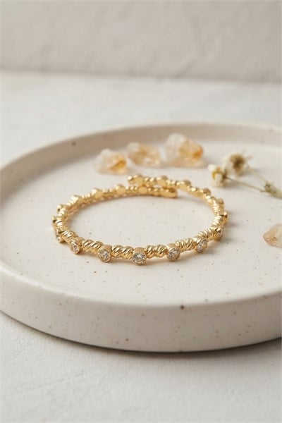 Gold Renk Dorika Model Sıralı Zirkon Taşlı Kadın Bileklik
