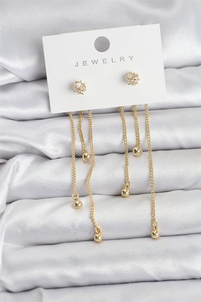 Topçuk Model Gold Renk Pirinç Sallantılı Kadın Küpe Seti