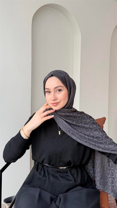 Bade İpeksi Pamuk Jakar Şal - Antrasit