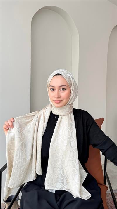 Bade İpeksi Pamuk Jakar Şal - Bej