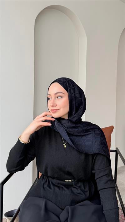 Bade İpeksi Pamuk Jakar Şal - Koyu Lacivert