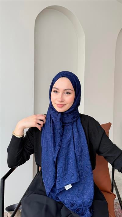 Bade İpeksi Pamuk Jakar Şal - Lacivert